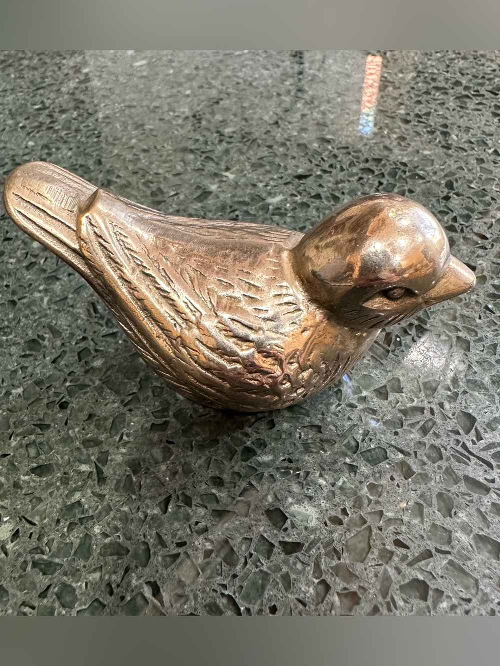Vintage Solid Brass Bird Figurine Small Sparrow Songbird Paperweight Decor 3.5"